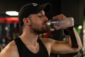 drinking a bottle of water