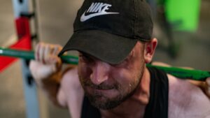 pushing hard during a squat